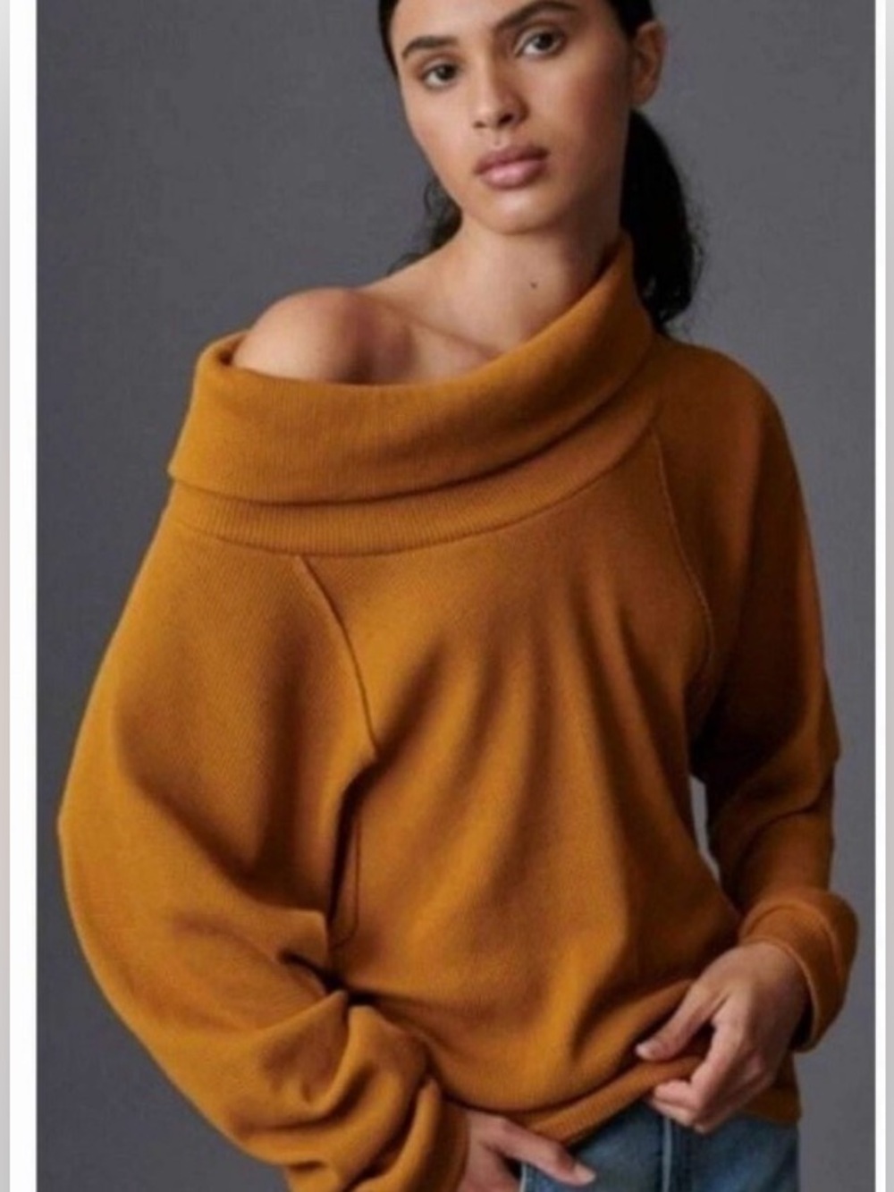 Pilcro Anthropologie Mustard Waffle Knit Cowl Neck Sweater XS